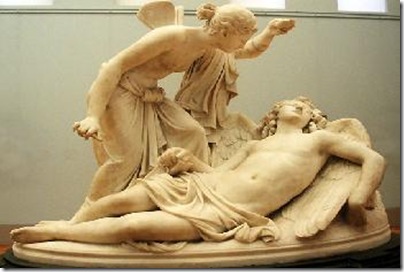 Psyche discovers Eros. Statue by Reinhold Begas, 1831-1911. Altes Museum, Berlin.