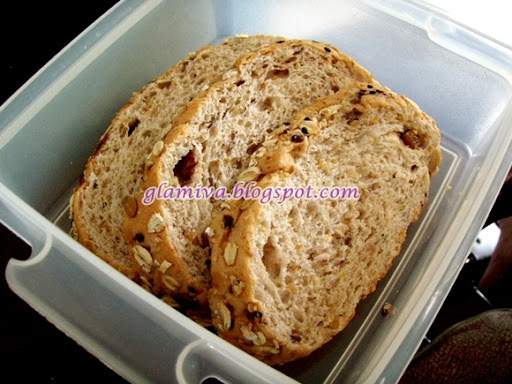healthy day with soursop and wholemeal bread with nuts and raisins for lunch