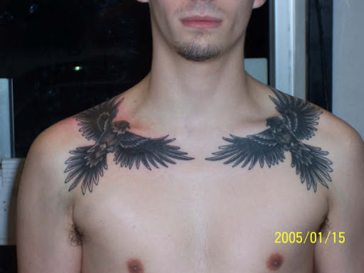 Tattoo eagle right in the left chest