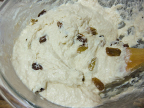 photo of the raisins being added to the batter