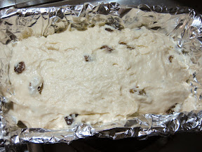photo of the batter in a prepared loaf pan