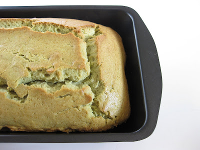 close-up photo of a loaf of match green tea pound cake