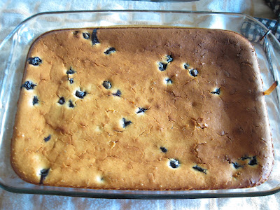 overhead photo of a mochi cake in a baking dish