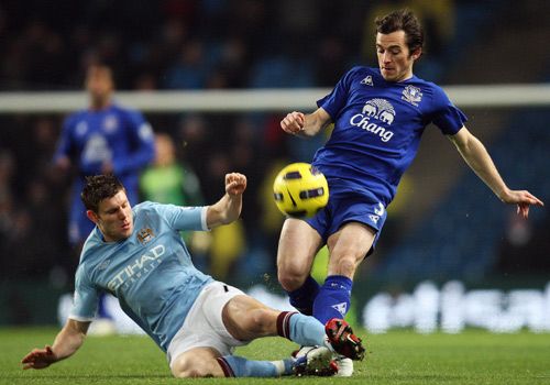 James Milner slide Leighton Baines, Manchester City - Everton