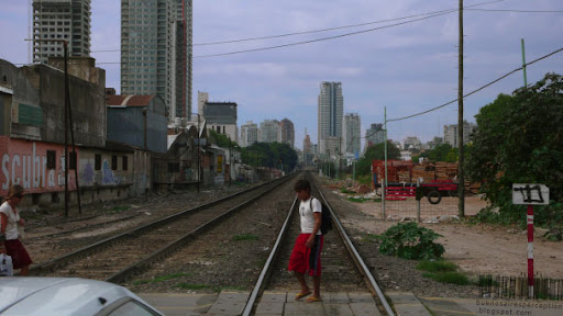 Railroad tracks serving as dividing line between Palermo Soho and Palermo Hollywood in Buenos Aires, Argentina