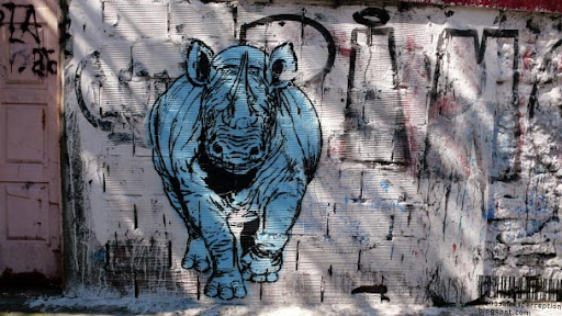 Grafitti Mural Rhinoceros Launching an Attack in Buenos Aires, Argentina