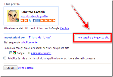 come cancellare blog  che seguo Blogger