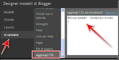 come eliminare link blogger home post più vecchi recenti