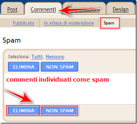 come cancellare commenti non spam blogspot
