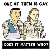 Image of 2 wounded soldiers; caption - '1 of them is gay. Does it matter who?'