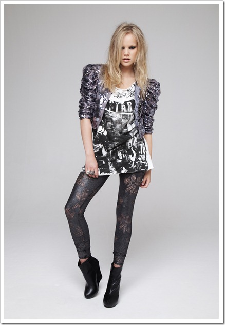 Lace and sequin jacket £25 due in store end October, Roll sleeve printed tee £6 in store now, metallic laser cut leggings £8 due in store mid October, Wedge ankle boot £20 due in store mid September, large dome cocktail ring £2.50 due in store end September, peacock brooch £4 due in store end October, snake ring £2.50 due in store beg. September, Owl brooch £1.50 due in store beg. September.