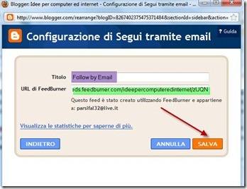 configurazione widget segui tramite email