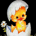 Glitter Chick Coming out of Eg logo