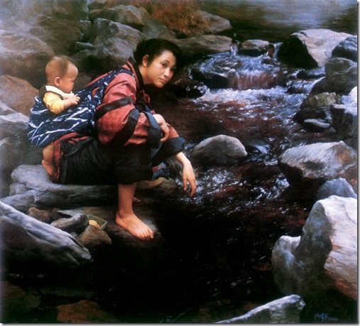 Mother and child by the water