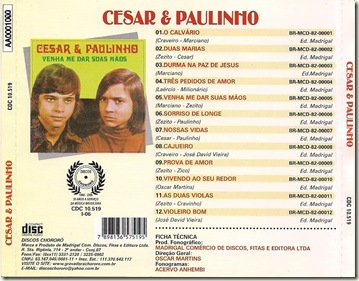 Cézar e Paulinho (1974) Contracapa