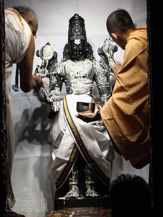 Applying Curd as a Soap, to Lord Balaji