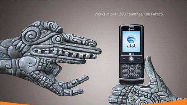 23 creative ads by AT&T [hand-modelling advertisements] - Quetzacoatl — feathered serpent, Teotihuacan, near Mexico City