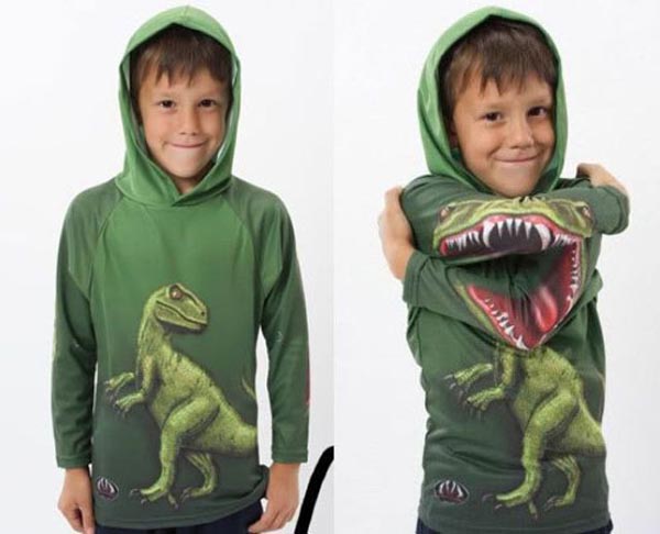 Photos of people doing stupid things - Boy with dino t-shirt