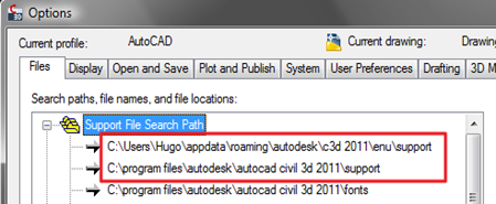 Folder de soporte de AutoCAD