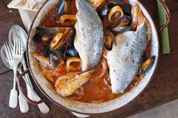 Sea bass & seafood Italian one-pot