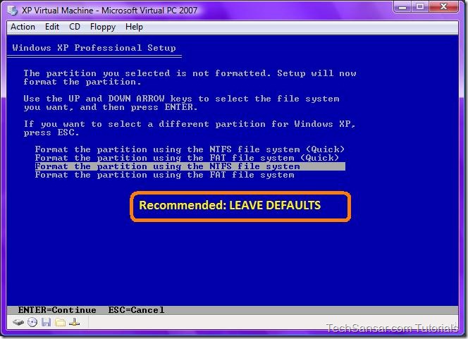 18 Formatting the partition options