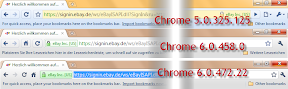 UI in Chrome 5.0, Chrome 6.0.458 und Chrome 6.0.472.22 (Design entspricht der Beta)