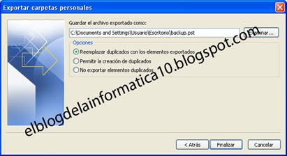 Exportar los datos de Outlook