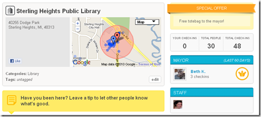 Foursquare Special - Sterling Heights Library