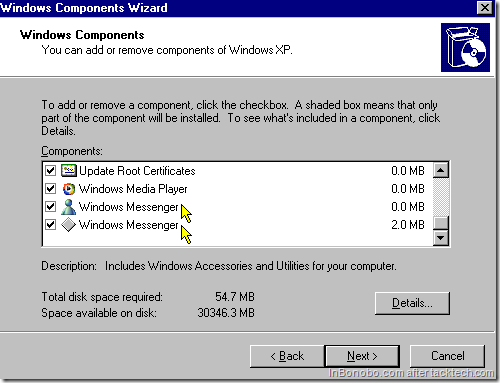 Windows Components - Windows Messenger