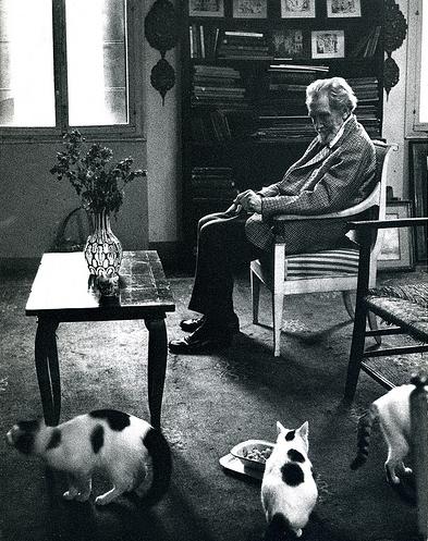 Ezra Pound with his three cats (also tried for high treason after the war).jpg