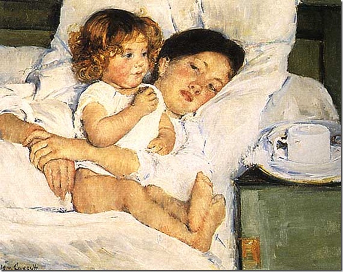 Mary Cassatt Mother and Baby in bed