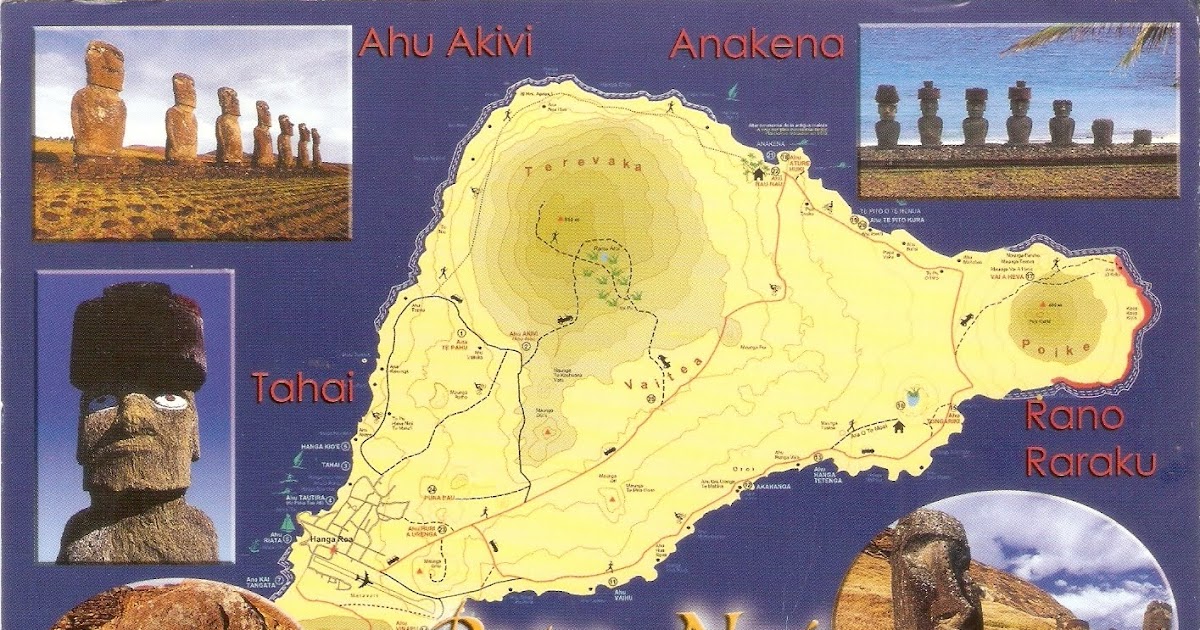 Postcard A La Carte: Map of Rapa Nui - Easter Island, Chile