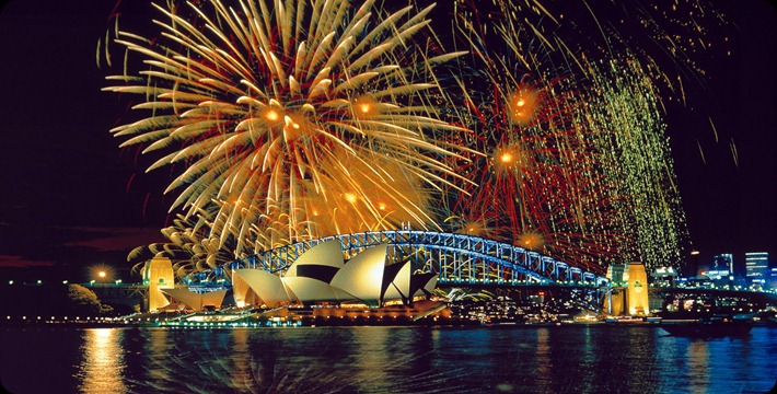 Fireworks over the Sydney Opera House and Harbor Bridge