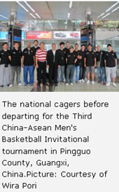 The national cagers before departing for the Third China-Asean Men's Basketball Invitational tournament in Pingguo County, Guangxi, China.Picture: Courtesy of Wira Pori 
