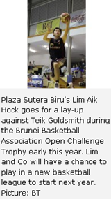 Plaza Sutera Biru's Lim Aik Hock goes for a lay-up against Teik Goldsmith during the Brunei Basketball Association Open Challenge Trophy early this year. Lim and Co will have a chance to play in a new basketball league to start next year. Picture: BT 