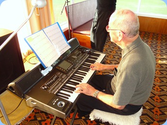 John Beales fighting the sunshine streaming in from the window. John played the Korg Pa3X very nicely as always.