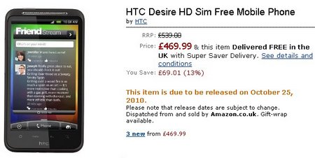 HTC Desire HD On Amazon UK