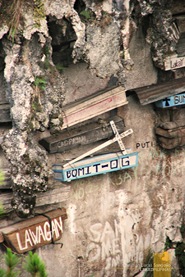 Hanging Coffins with name inscriptoins at the Echo Valley