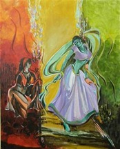 Two faces of a woman - by Rekha Shrivastava - Acrylic on Canvas - 24x30 (Small) (Mobile)