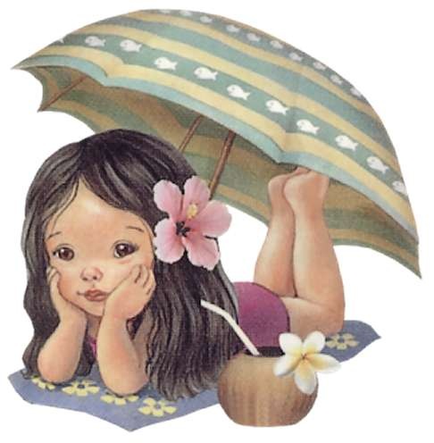 Dibujos en color de niñas con paraguas
