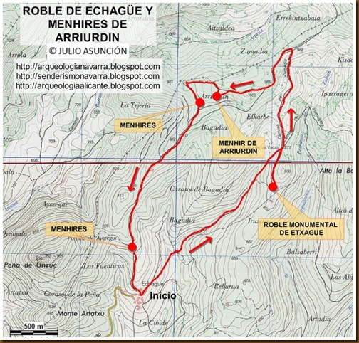 Mapa roble de Echague y menhires de Arriurdin