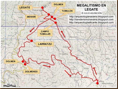 Mapa megalitos de Legate - Valle de Baztán