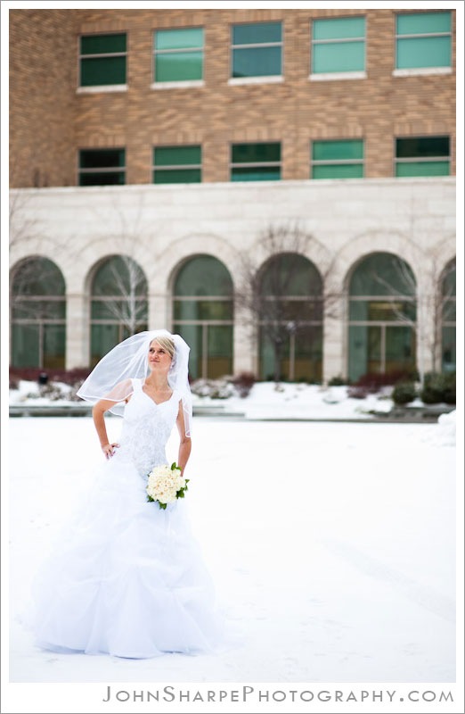Winter bridal photography on BYU campus