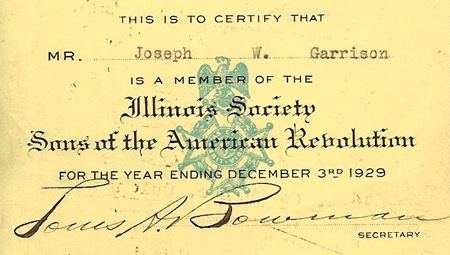 GARRISON, Joseph Webster GARRISON Sons of the American Revolution Card