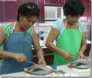 Clockwise: Participants try their hand at deboning, marinating, and smoking bangus; bangus packaged and ready to be sold