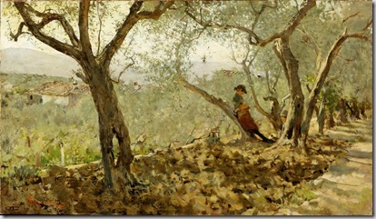 Telemaco Signorini - Fra gli ulivi a Settignano, 1885, olio su tela, cm. 35x63. Collezione privata. Courtesy Piero Dini