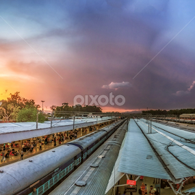 Sunset at Railway Station by Arun Sharma - Transportation Trains