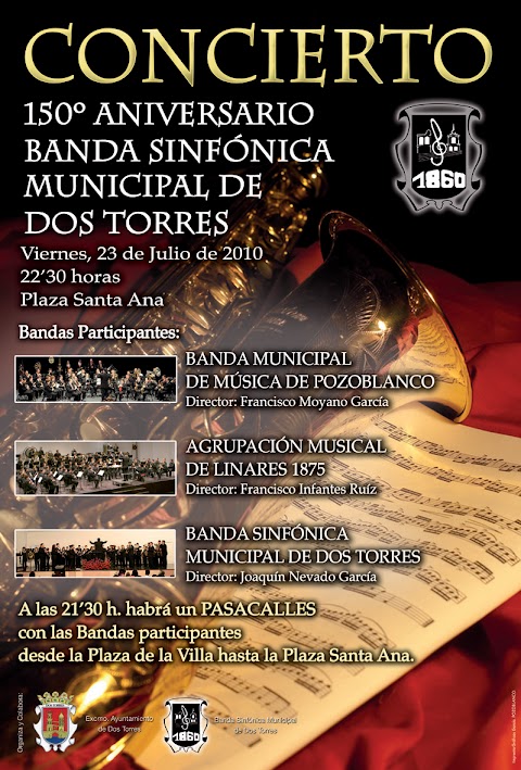 REACTUALIZADO: Nuestra banda participará en el "Concierto 150 Aniversario de la Banda Sinfónica Municipal de Dos Torres". Bandas participantes y obras a interpretar