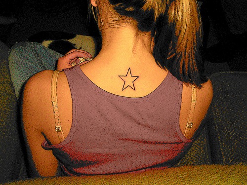 star tattoos on back of neck for girls. Simple star tattoo on a girl back neck. Just another simple tattoo design 