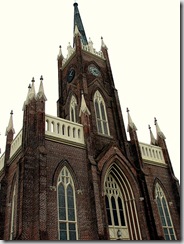 Looking up at the spires of St. Mary Basilica - Natchez